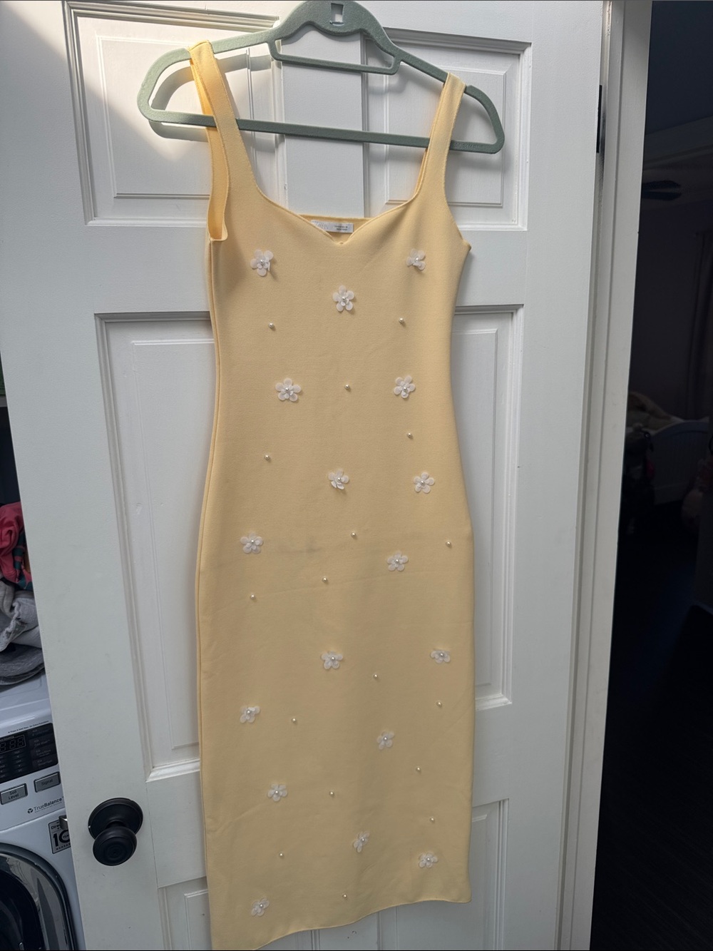 Zara Yellow Midi Slip Dress with White Floral Embellishments
